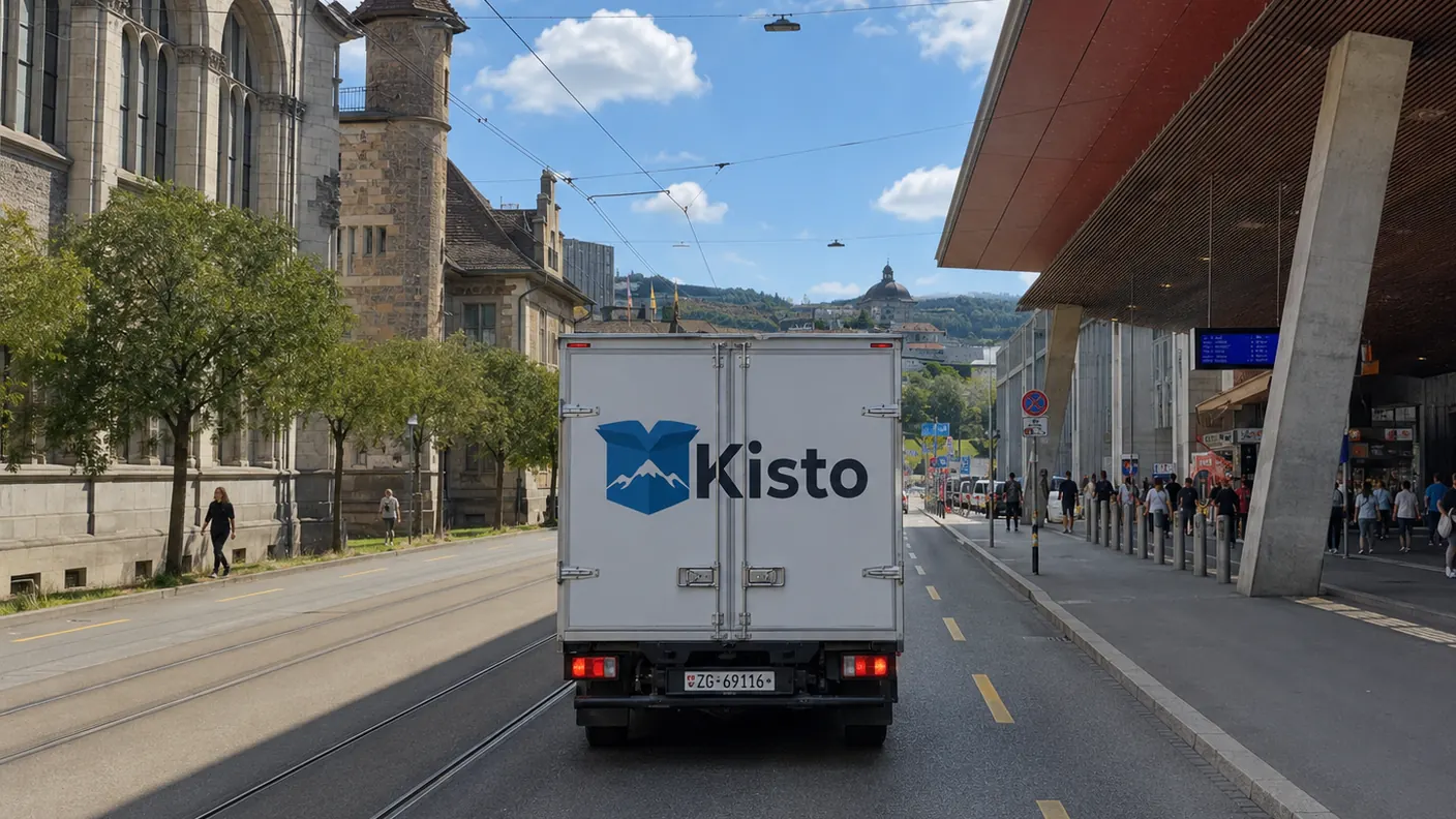 Kisto-Umzugstransporter unterwegs durch die Stadt Zürich