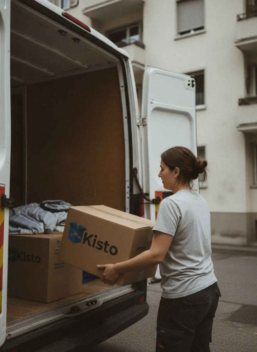 Umzugsfirma in Luzern belädt den Umzugswagen mit Kisto-Kartons